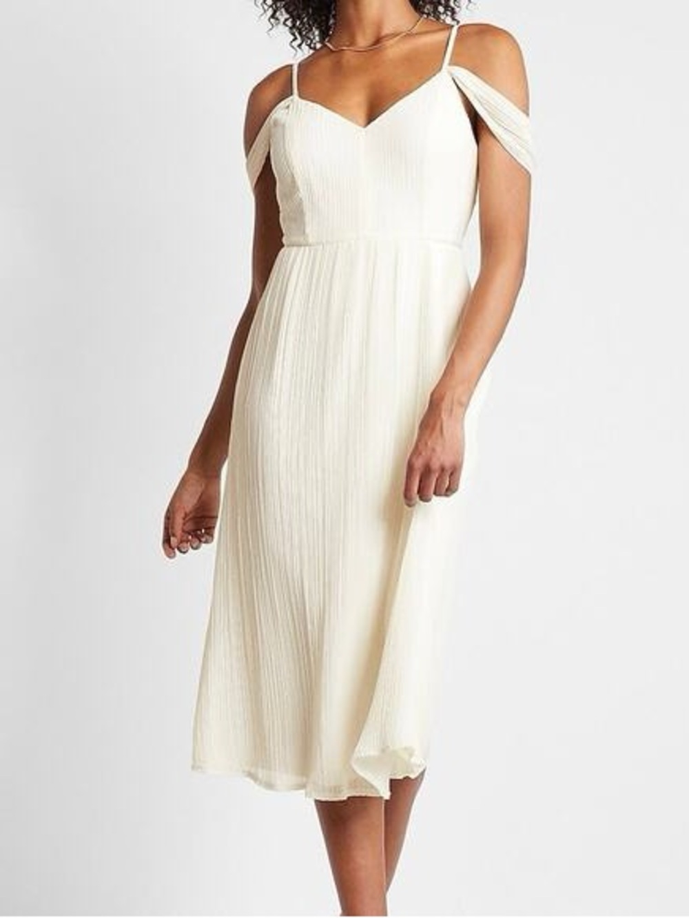 Express Ivory Cold-Shoulder Pleated Midi Dress Size S